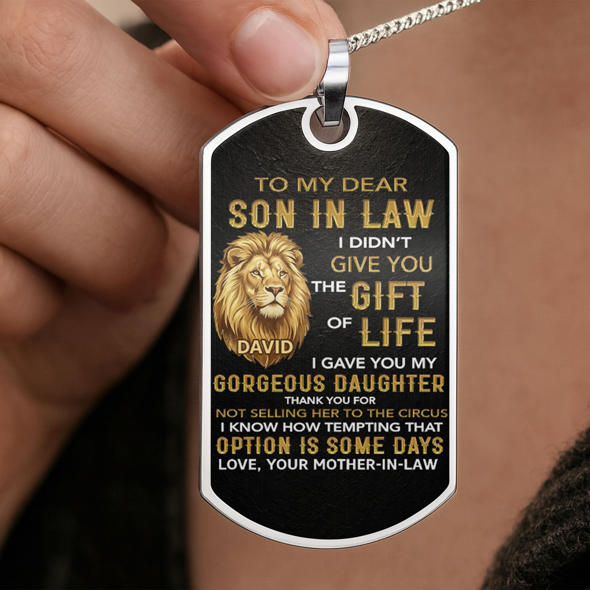 Personalized Stainless Steel Dog Tag Necklace Custom Gift for Son-in-Law