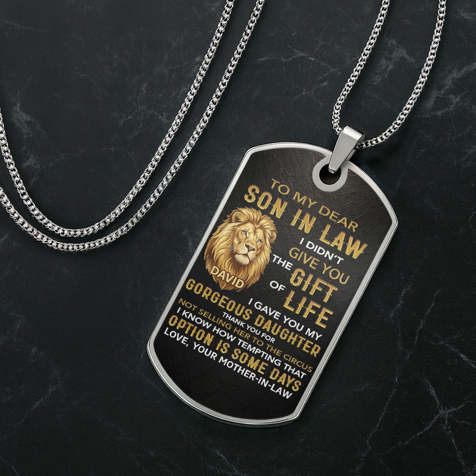 Personalized Stainless Steel Dog Tag Necklace Custom Gift for Son-in-Law
