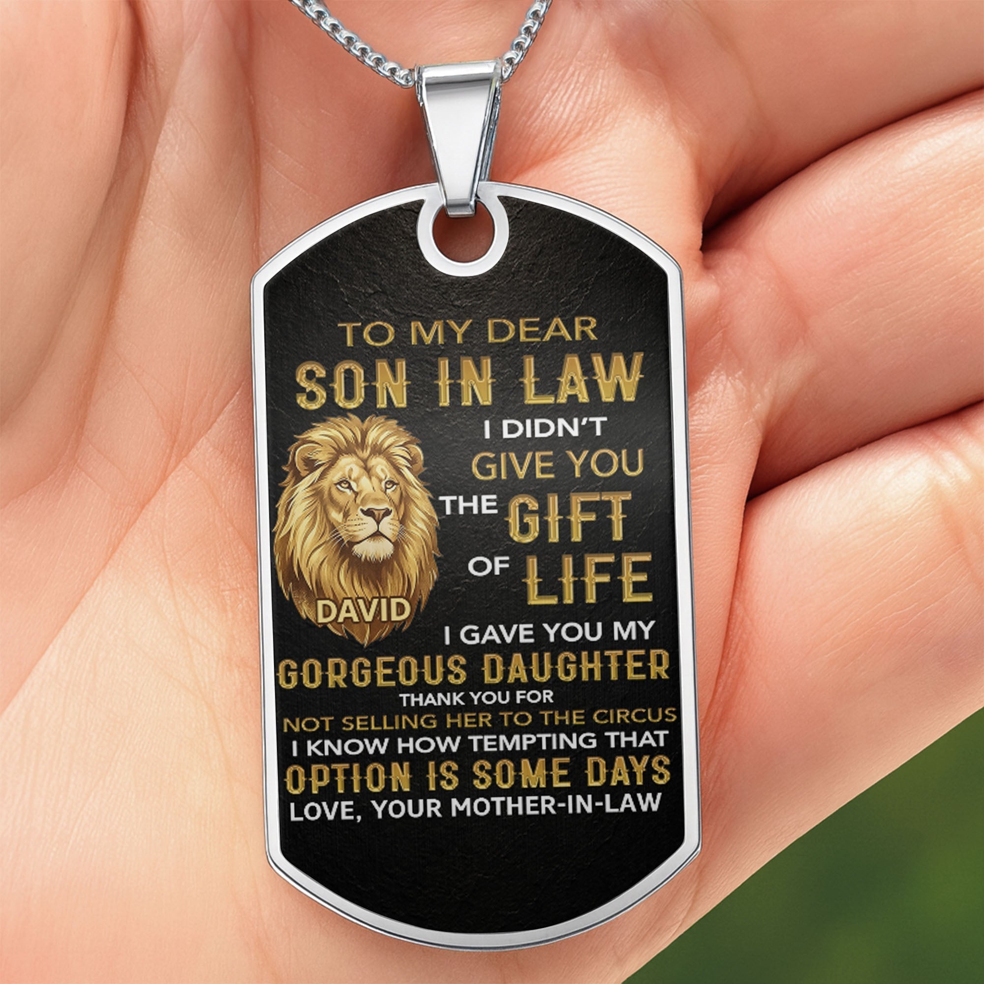 Personalized Stainless Steel Dog Tag Necklace Custom Gift for Son-in-Law