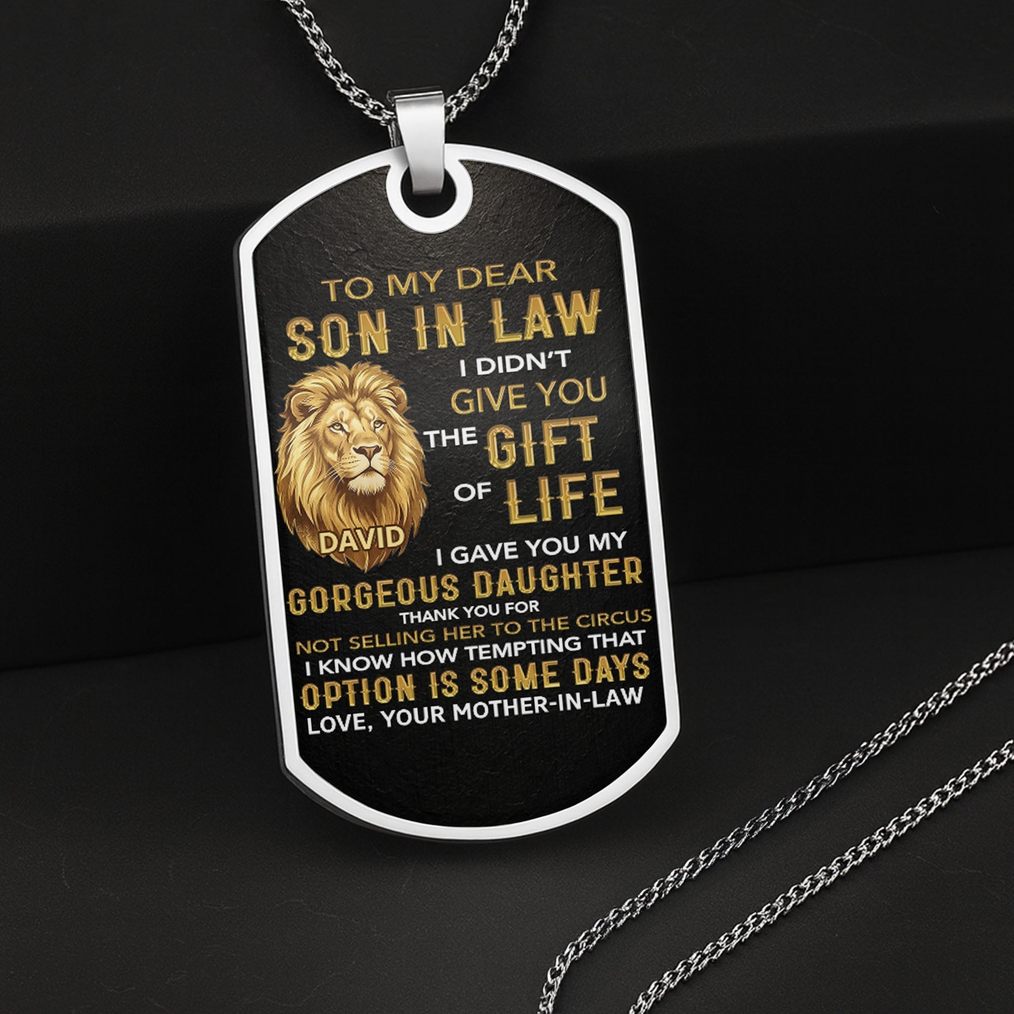 Personalized Stainless Steel Dog Tag Necklace Custom Gift for Son-in-Law