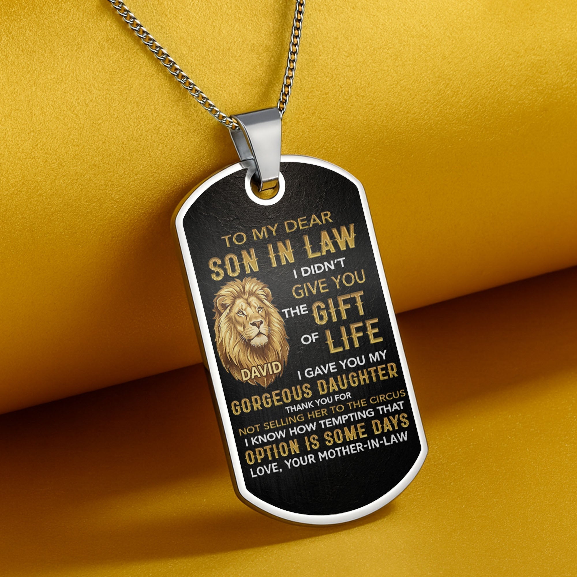 Personalized Stainless Steel Dog Tag Necklace Custom Gift for Son-in-Law
