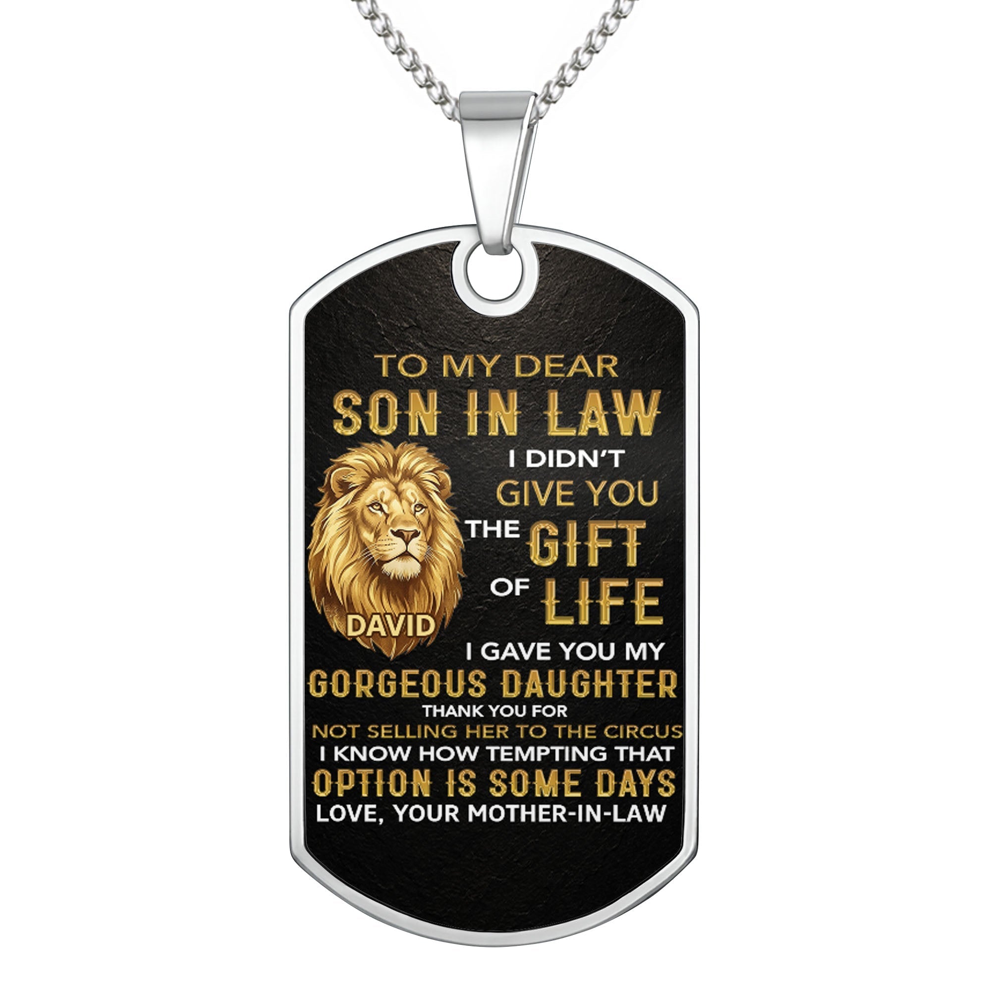 Personalized Stainless Steel Dog Tag Necklace Custom Gift for Son-in-Law
