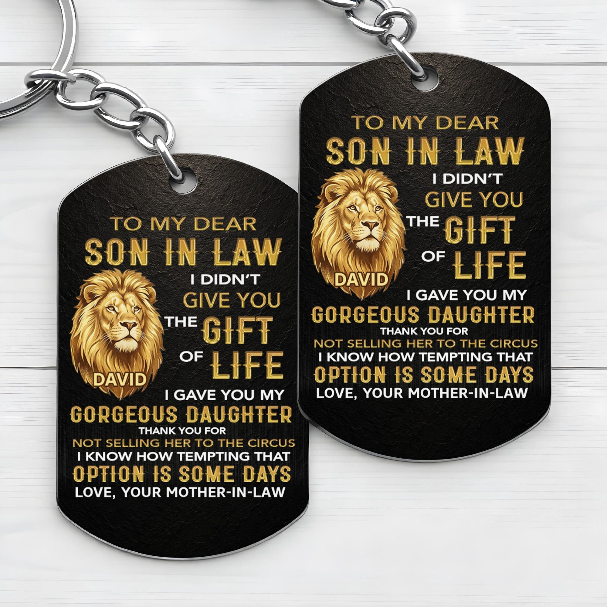 Personalized Stainless Steel Keychain Unique Gift for Son-in-Law