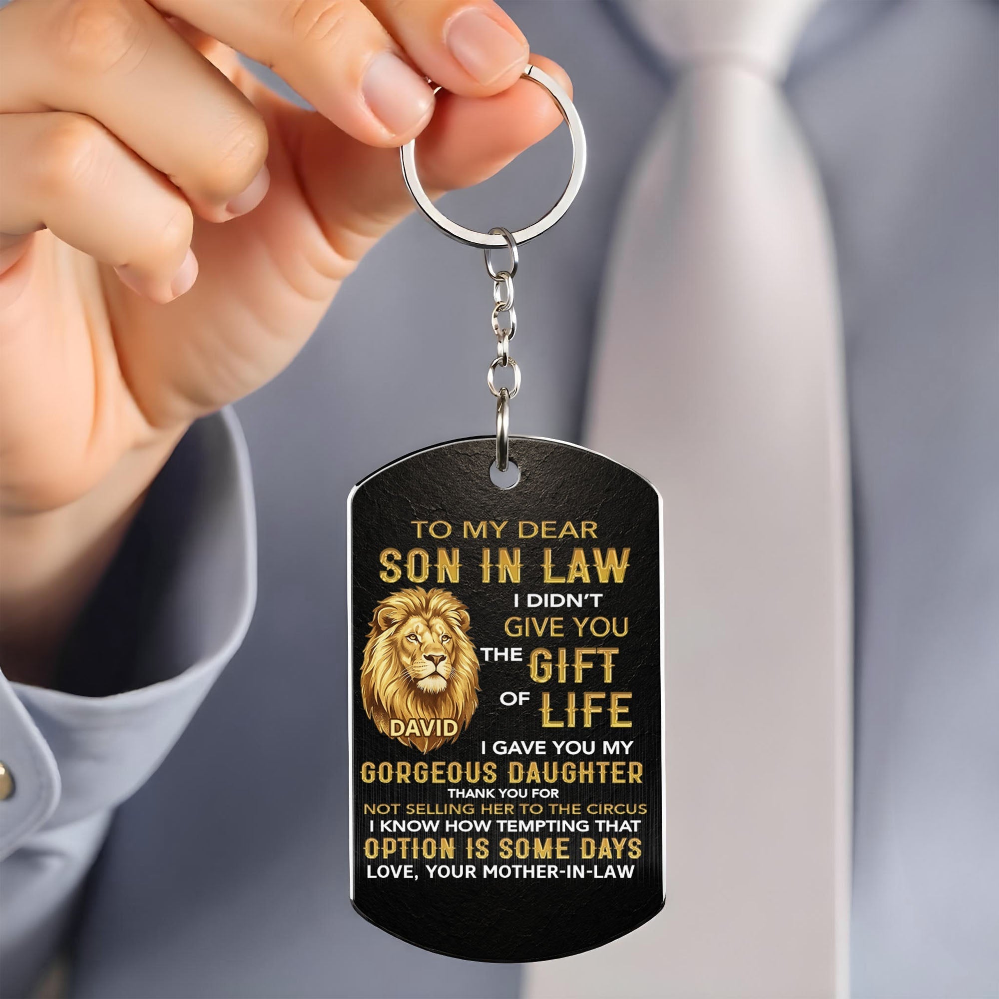 Personalized Stainless Steel Keychain Unique Gift for Son-in-Law
