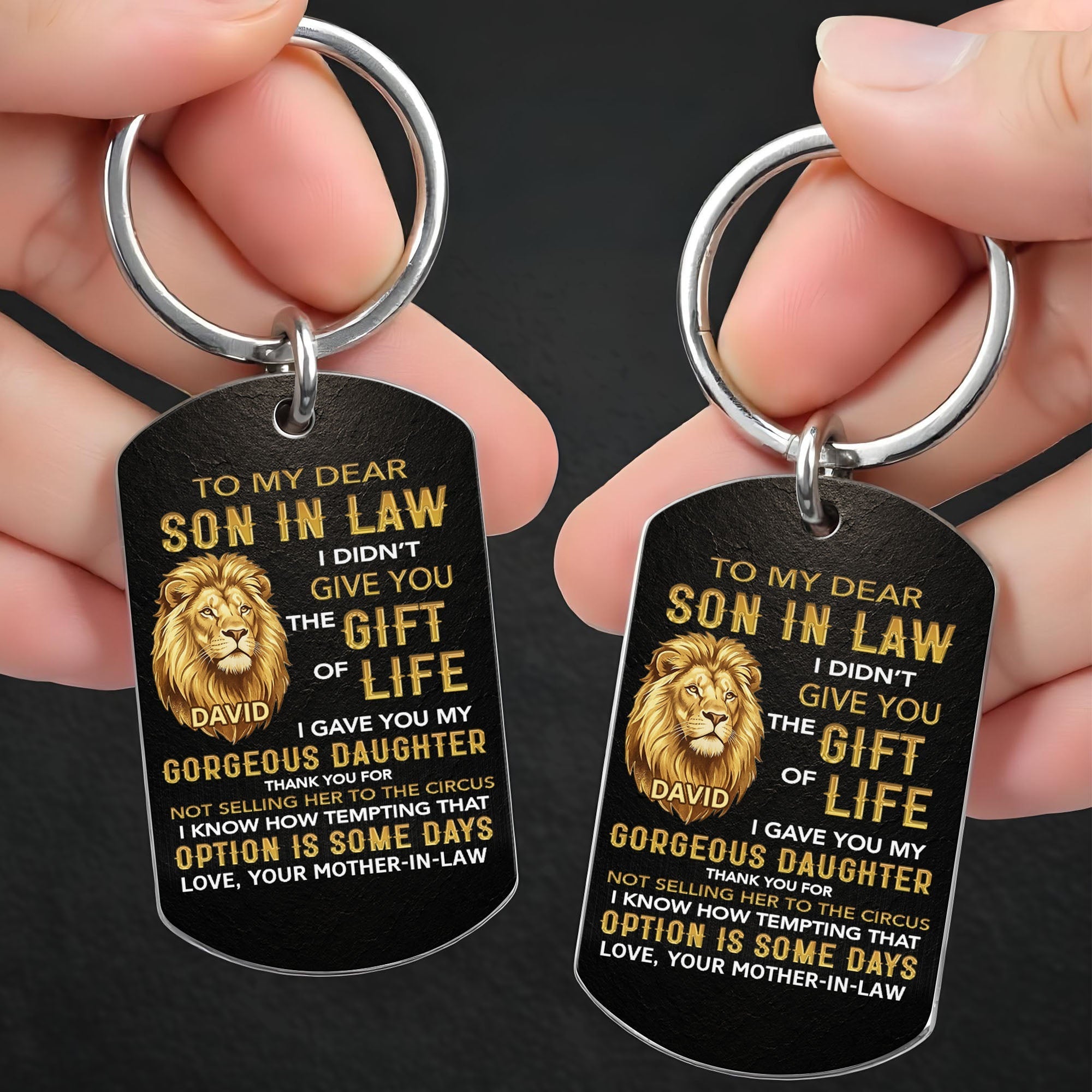 Personalized Stainless Steel Keychain Unique Gift for Son-in-Law