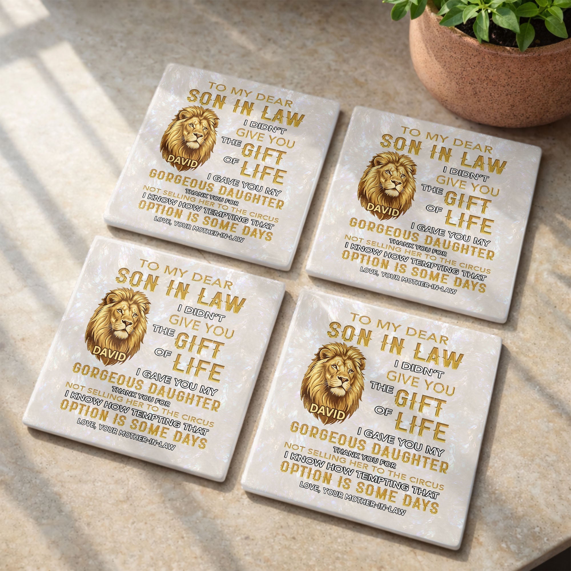 Personalized Ceramic Coaster Custom Gift for Son-in-Law