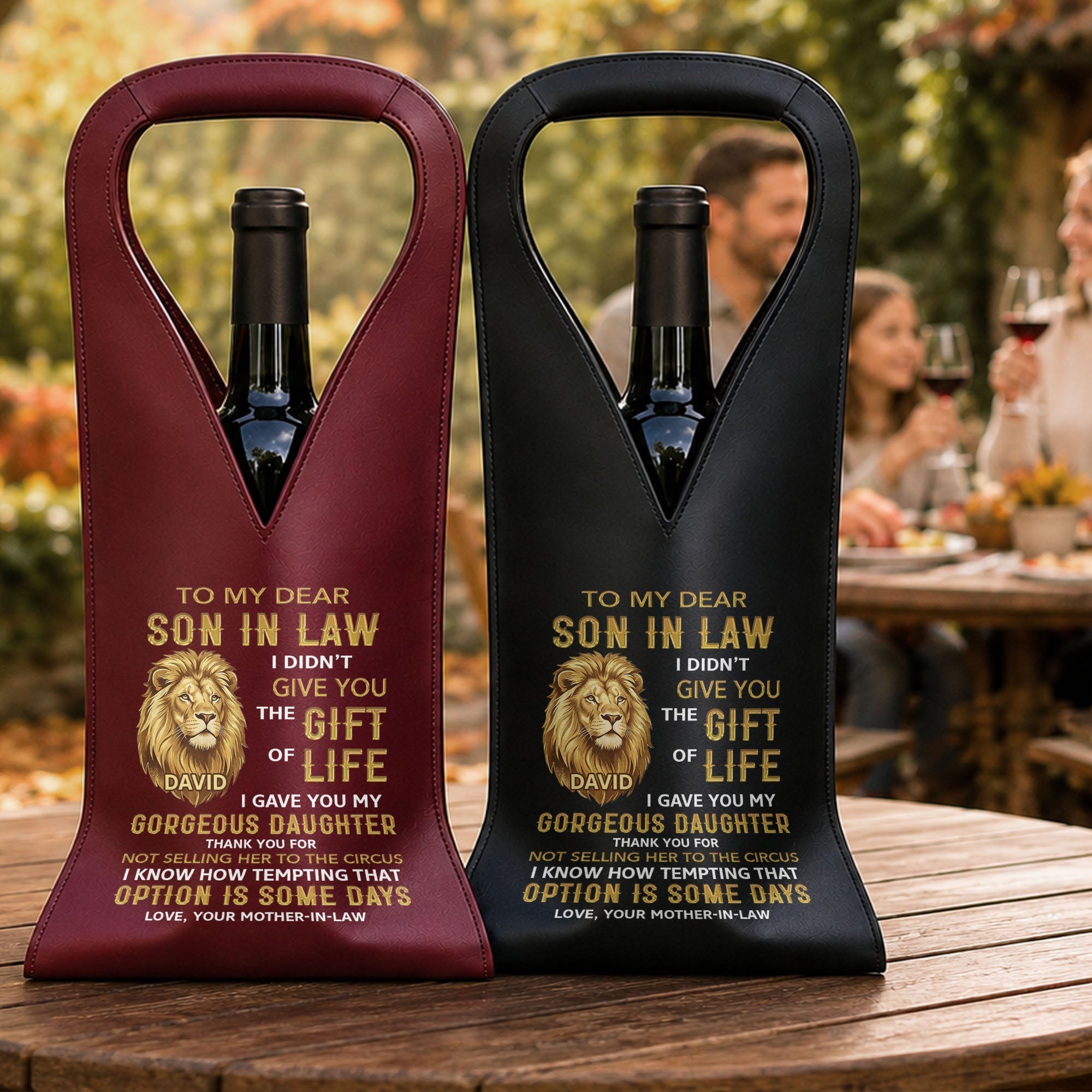Personalized Leather Wine Bag Custom Name Gift for Son-in-Law