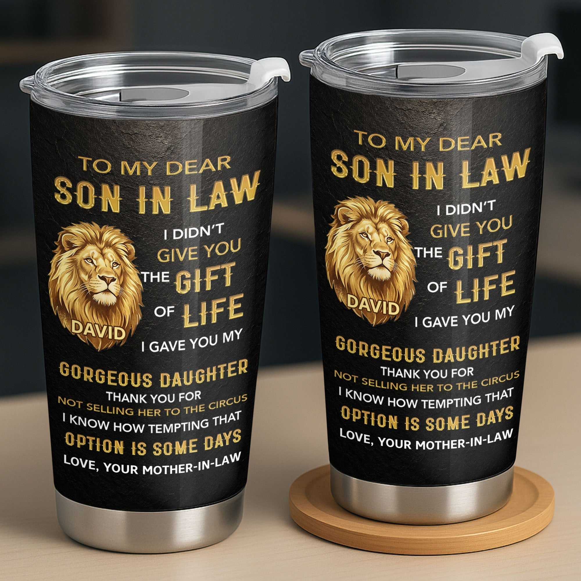 Personalized 20oz Stainless Steel Tumbler Gift for Son-in-Law