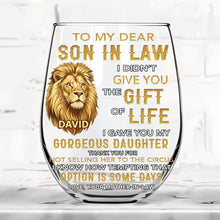 Load image into Gallery viewer, Personalized Stemless Wine Glass Custom Name Gift for Son-in-Law
