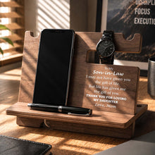 Load image into Gallery viewer, Personalized Wooden Phone Docking Station Gift for Son-in-Law
