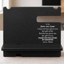 Load image into Gallery viewer, Personalized Wooden Phone Docking Station Gift for Son-in-Law
