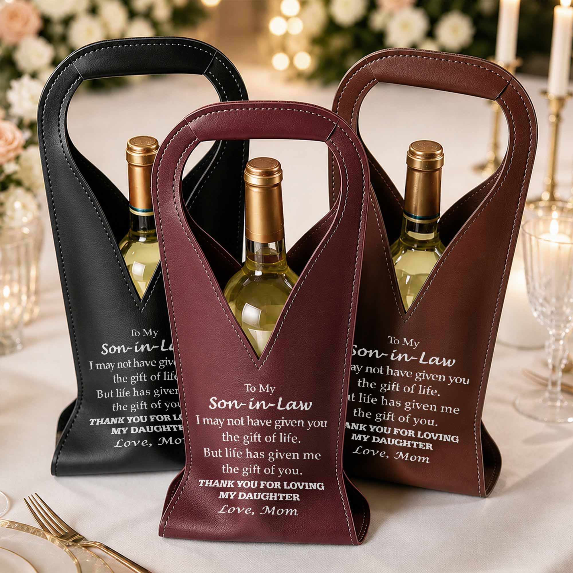 Personalized Leather Wine Bag Custom Design Gift for Son-in-Law