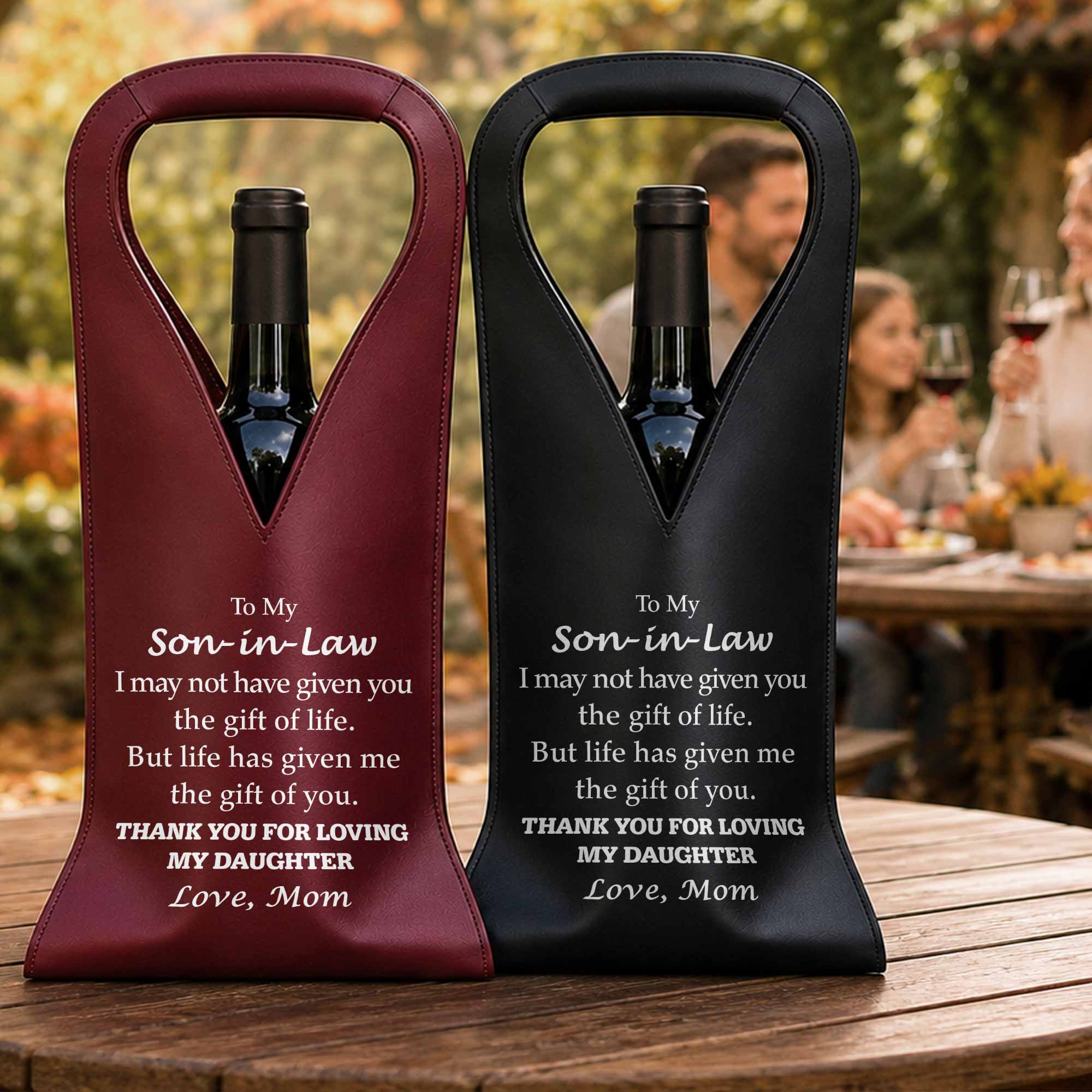 Personalized Leather Wine Bag Custom Design Gift for Son-in-Law