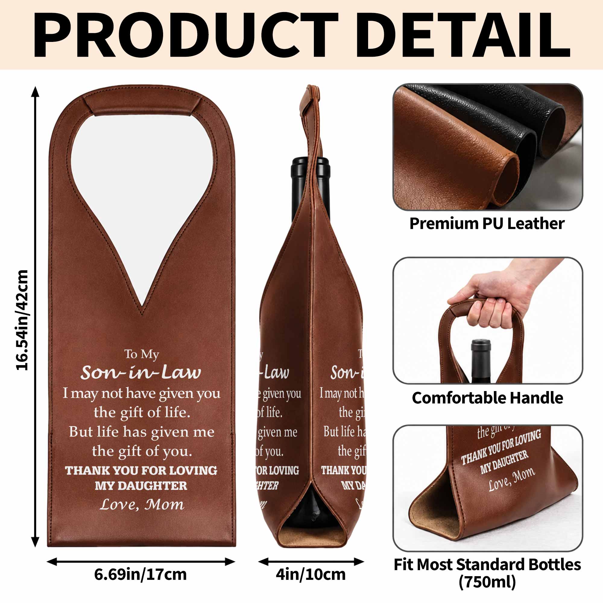 Personalized Leather Wine Bag Custom Design Gift for Son-in-Law
