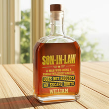 Load image into Gallery viewer, Personalized Whiskey Bottle Custom Name Gift for Son-in-Law
