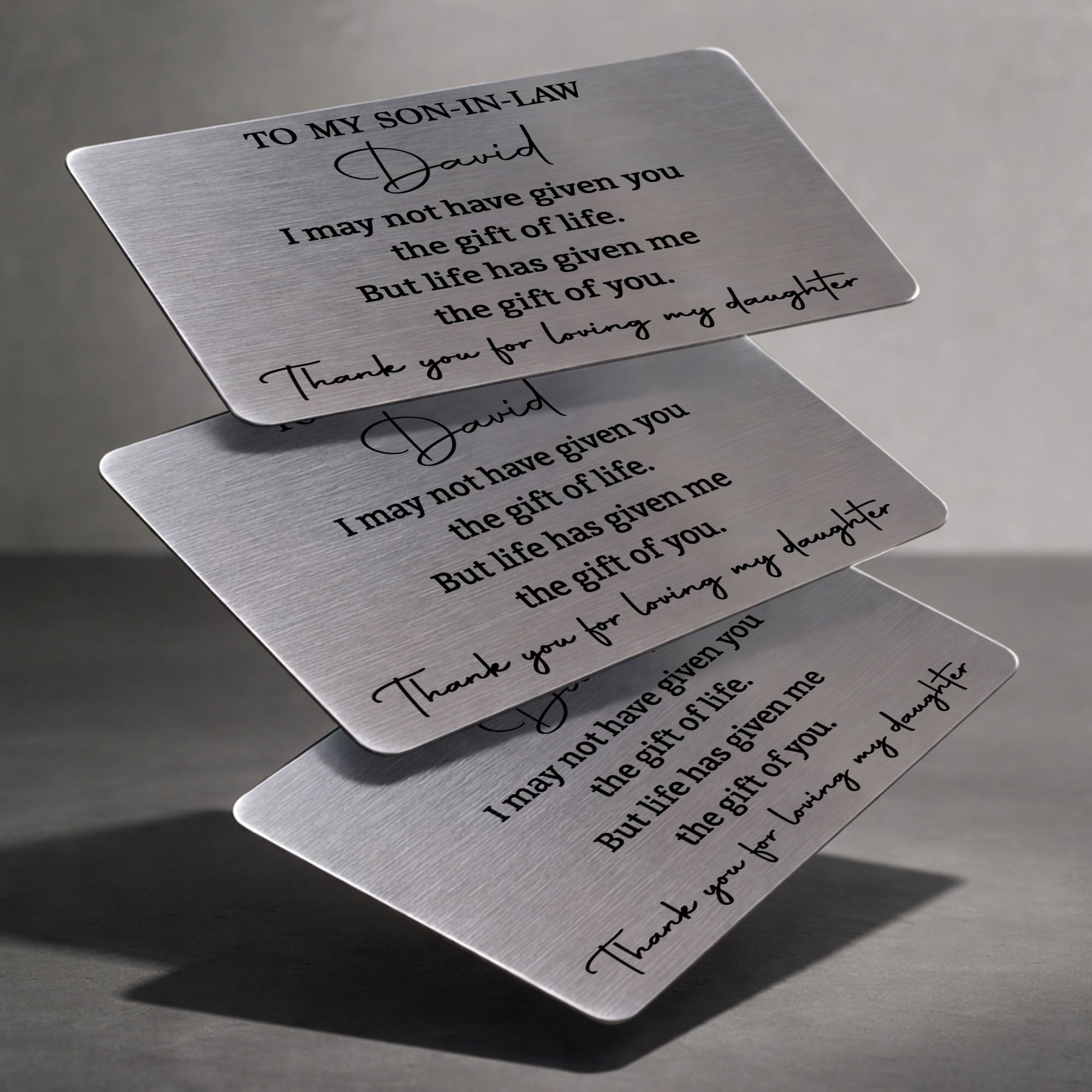Personalized Aluminum Wallet Card Custom Message Gift for Son-in-Law