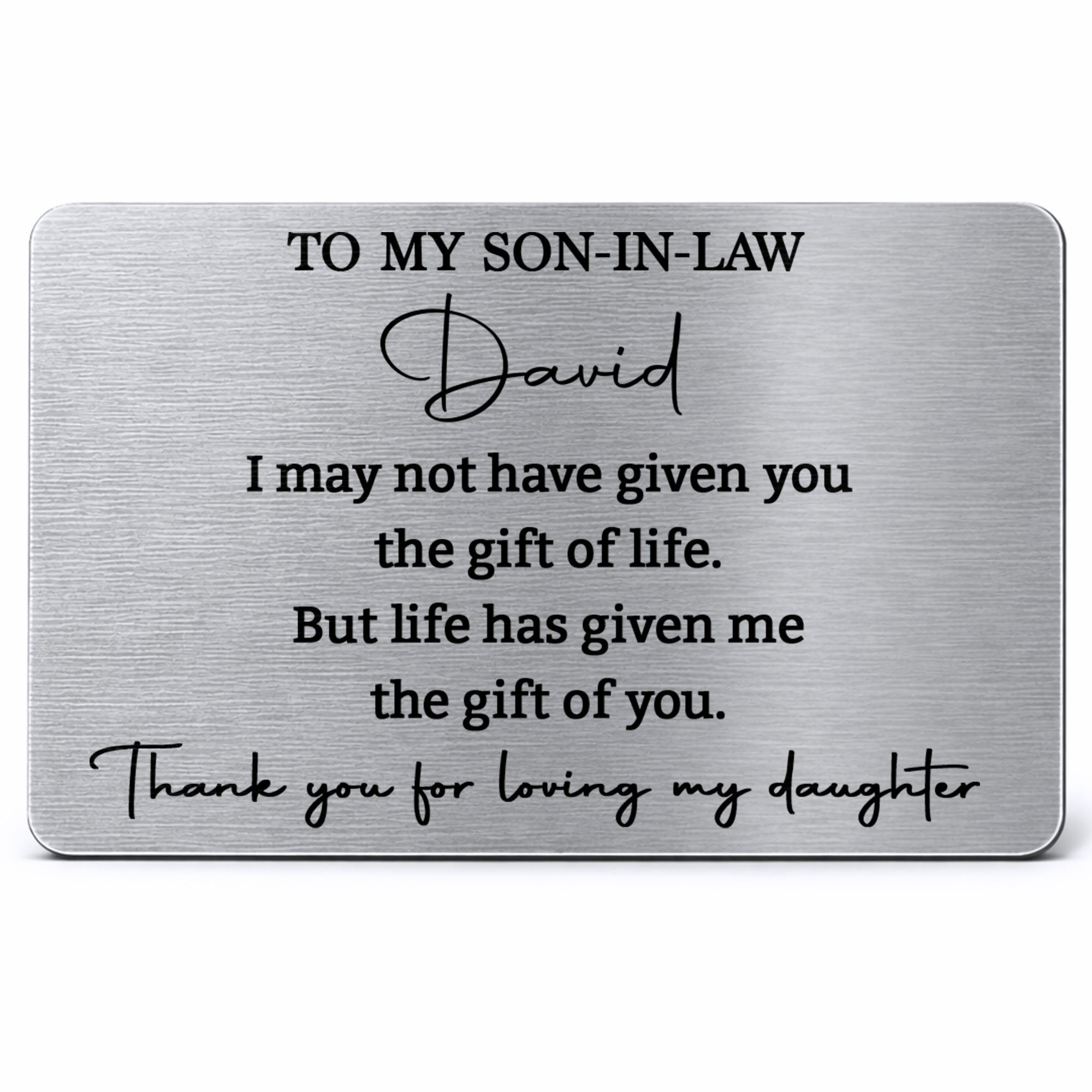 Personalized Aluminum Wallet Card Custom Message Gift for Son-in-Law