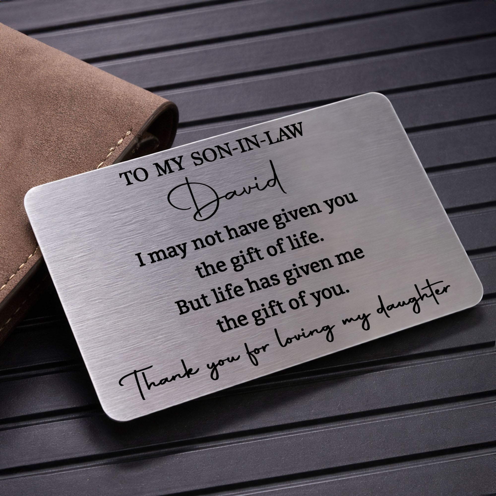 Personalized Aluminum Wallet Card Custom Message Gift for Son-in-Law