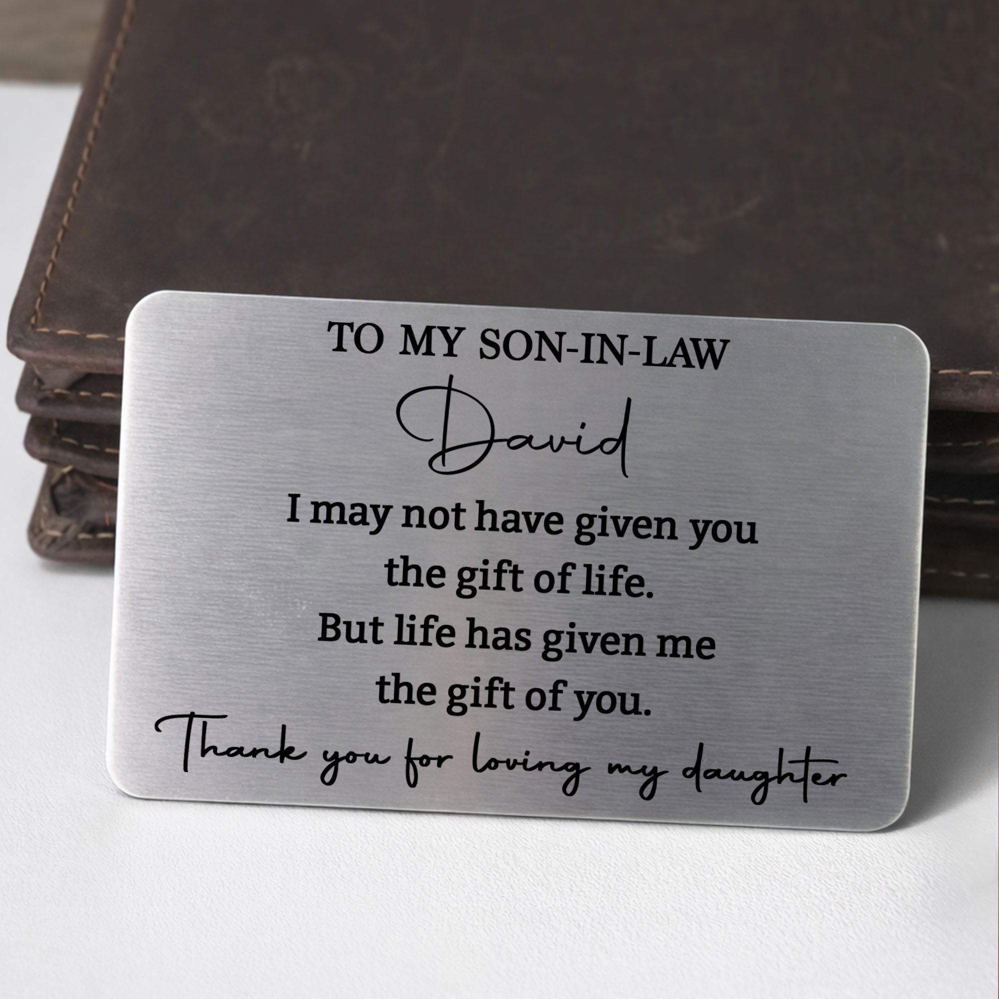 Personalized Aluminum Wallet Card Custom Message Gift for Son-in-Law
