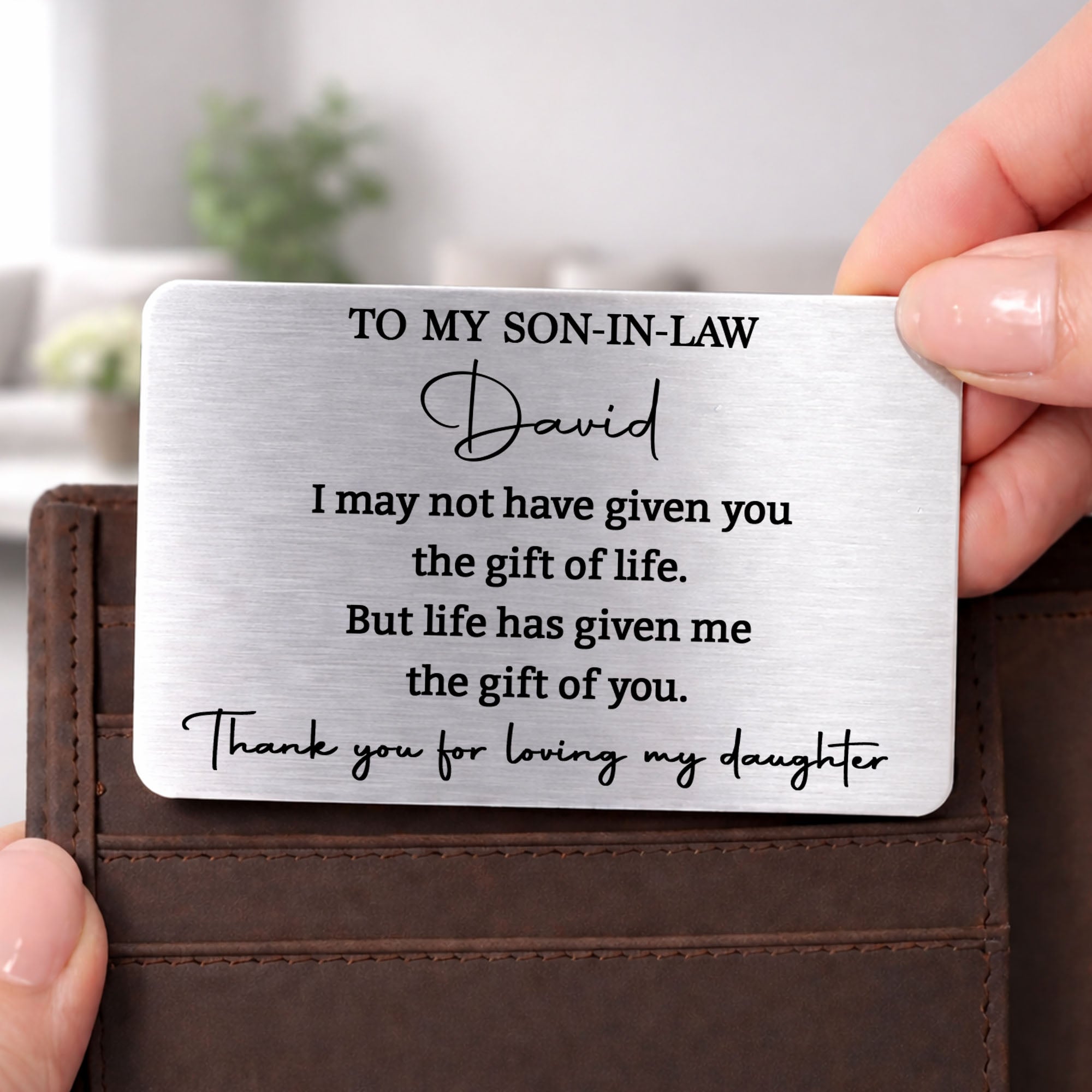Personalized Aluminum Wallet Card Custom Message Gift for Son-in-Law