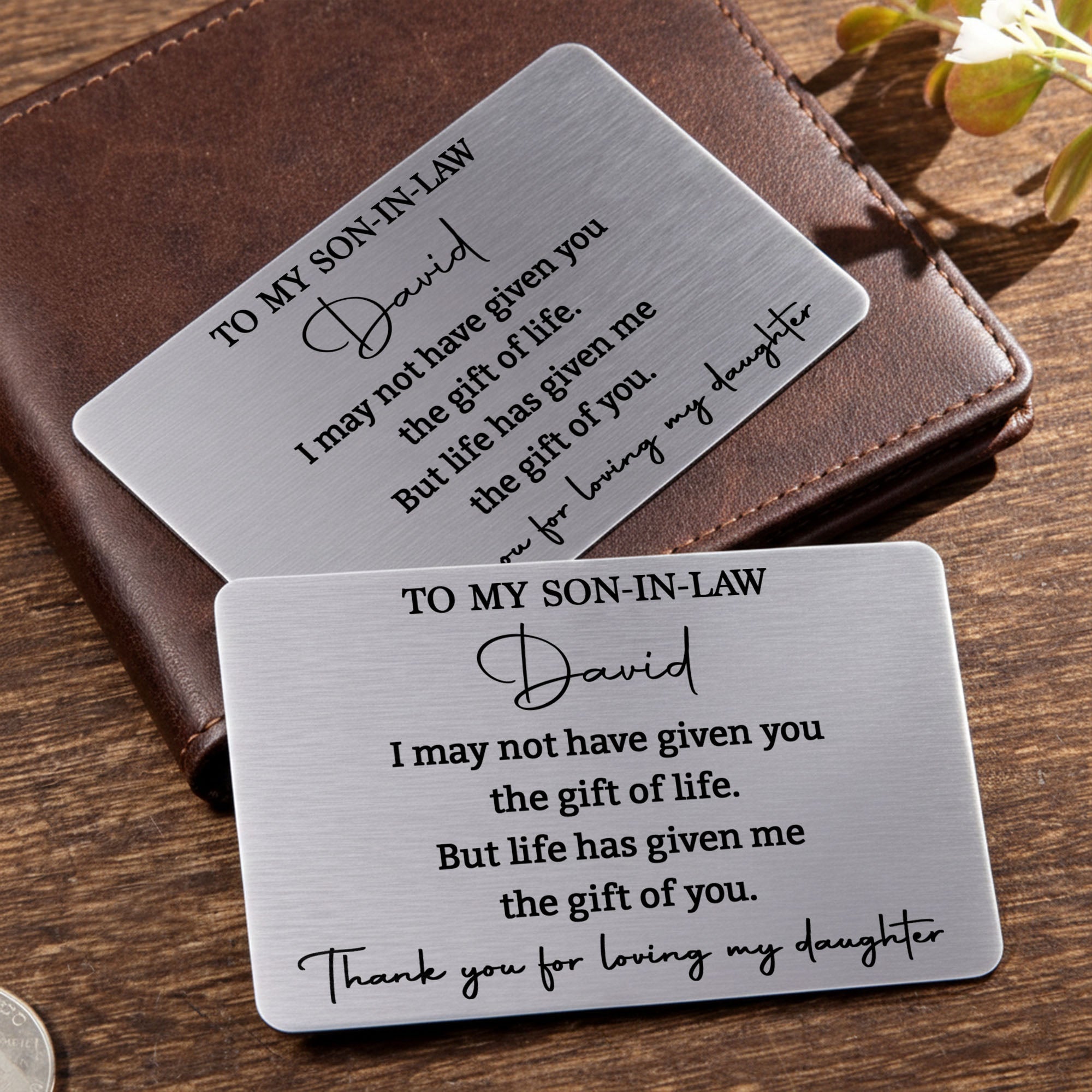 Personalized Aluminum Wallet Card Custom Message Gift for Son-in-Law