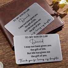 Load image into Gallery viewer, Personalized Aluminum Wallet Card Custom Message Gift for Son-in-Law
