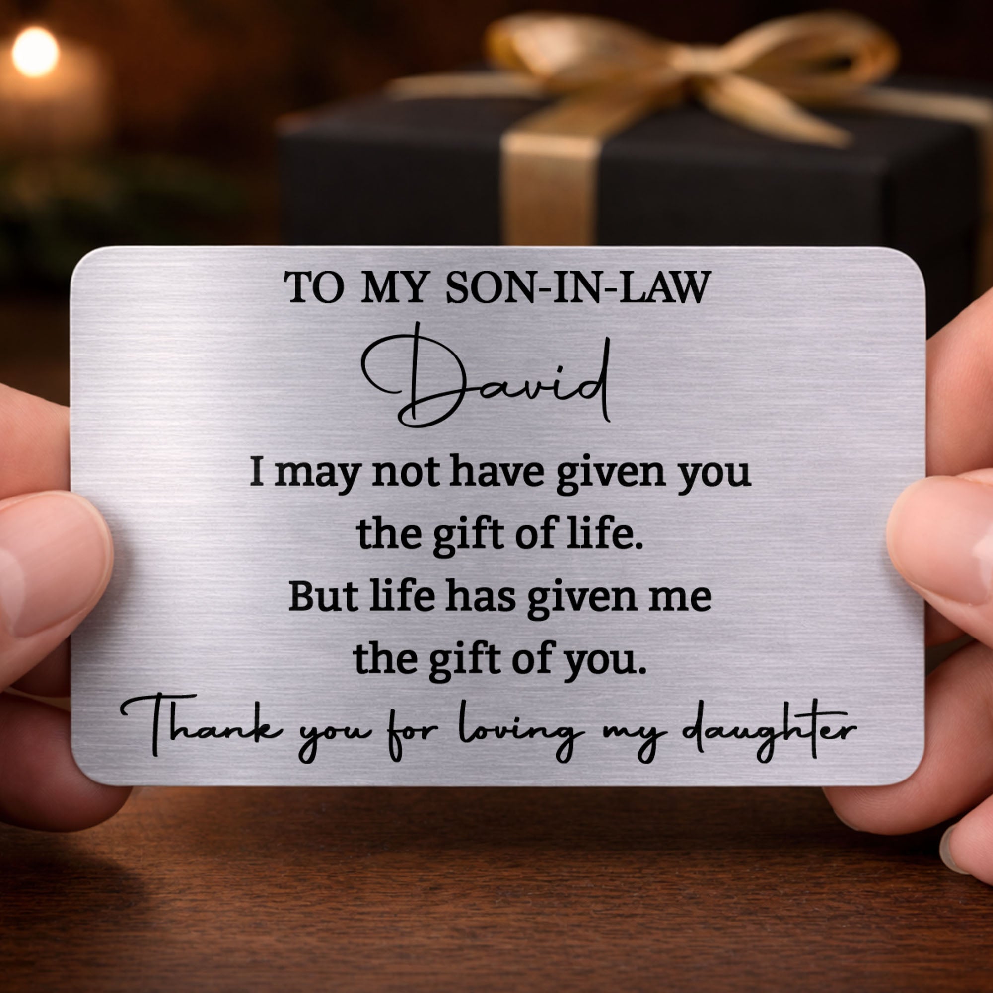 Personalized Aluminum Wallet Card Custom Message Gift for Son-in-Law