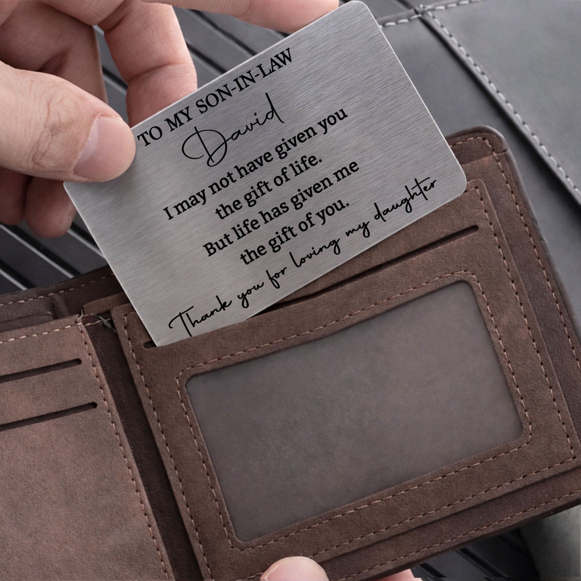 Personalized Aluminum Wallet Card Custom Message Gift for Son-in-Law