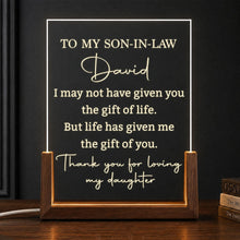Load image into Gallery viewer, Personalized Acrylic Night Light with Wood Base Gift for Son-In-Law
