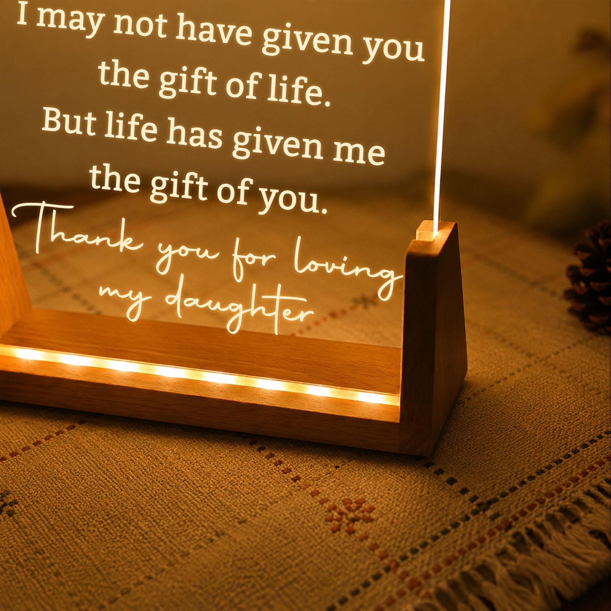 Personalized Acrylic Night Light with Wood Base Gift for Son-In-Law