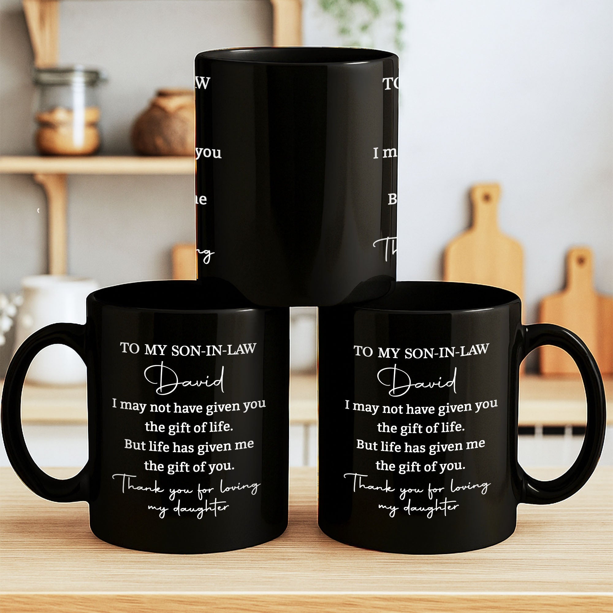 Personalized Black Coffee Mug Custom Gift for Son-in-Law