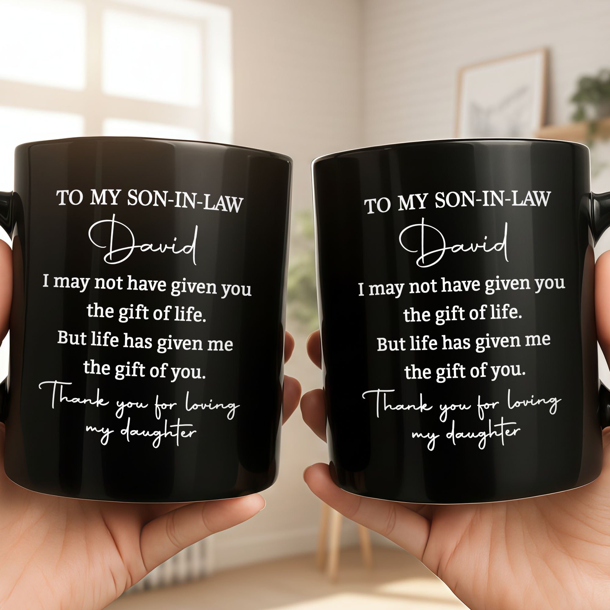 Personalized Black Coffee Mug Custom Gift for Son-in-Law