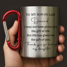 Load image into Gallery viewer, Personalized Carabiner Mug Custom Name Gift for Son-in-Law
