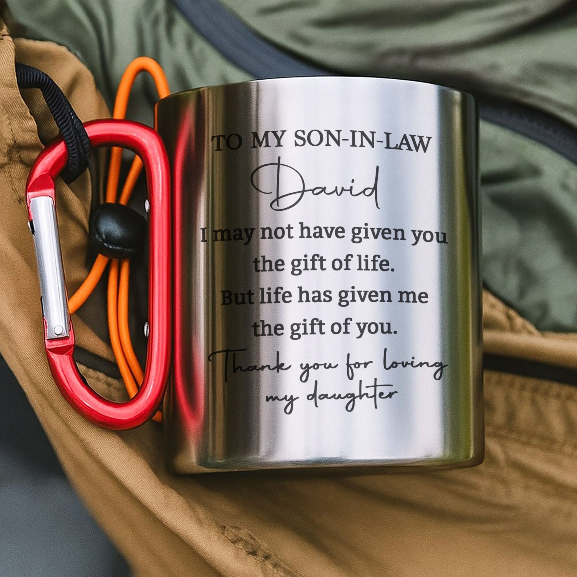 Personalized Carabiner Mug Custom Name Gift for Son-in-Law