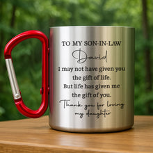 Load image into Gallery viewer, Personalized Carabiner Mug Custom Name Gift for Son-in-Law
