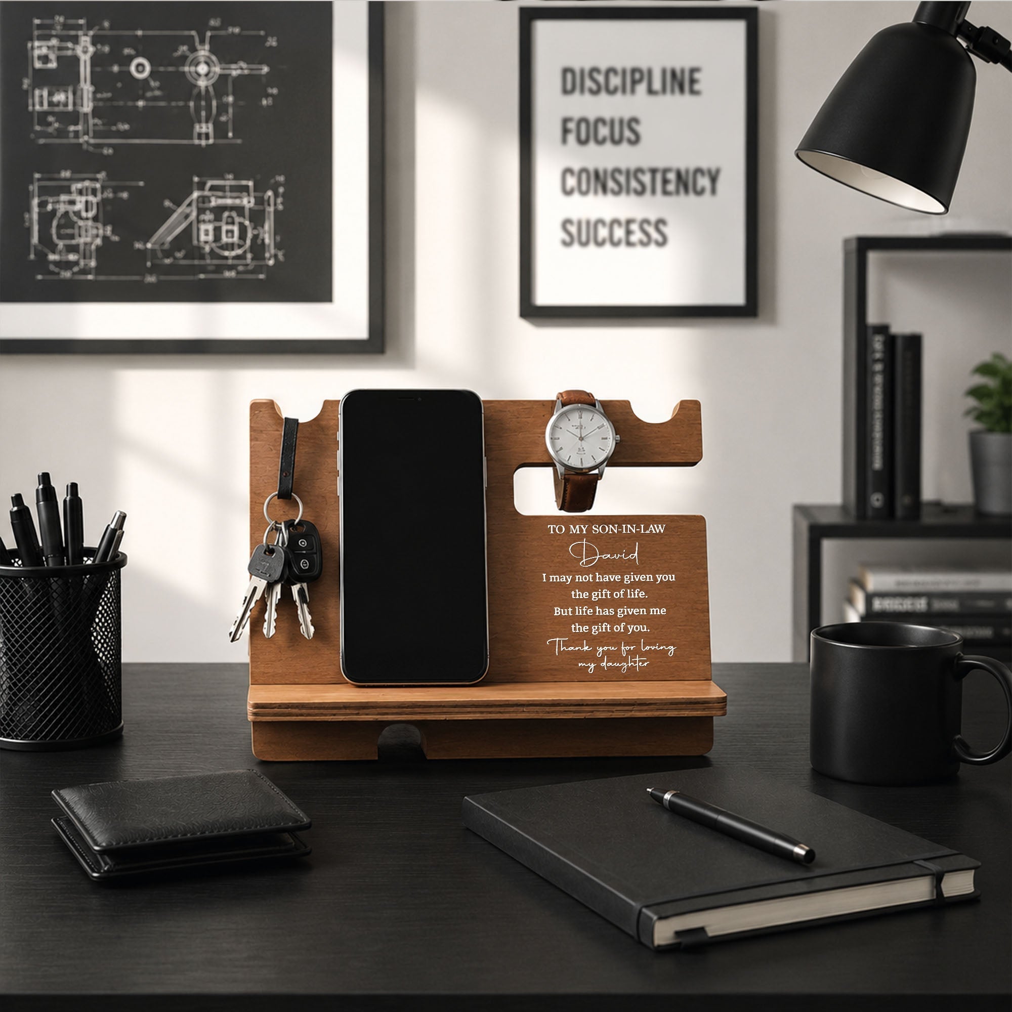Personalized Wood Phone Docking Station Gift for Son-in-Law