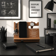 Load image into Gallery viewer, Personalized Wood Phone Docking Station Gift for Son-in-Law
