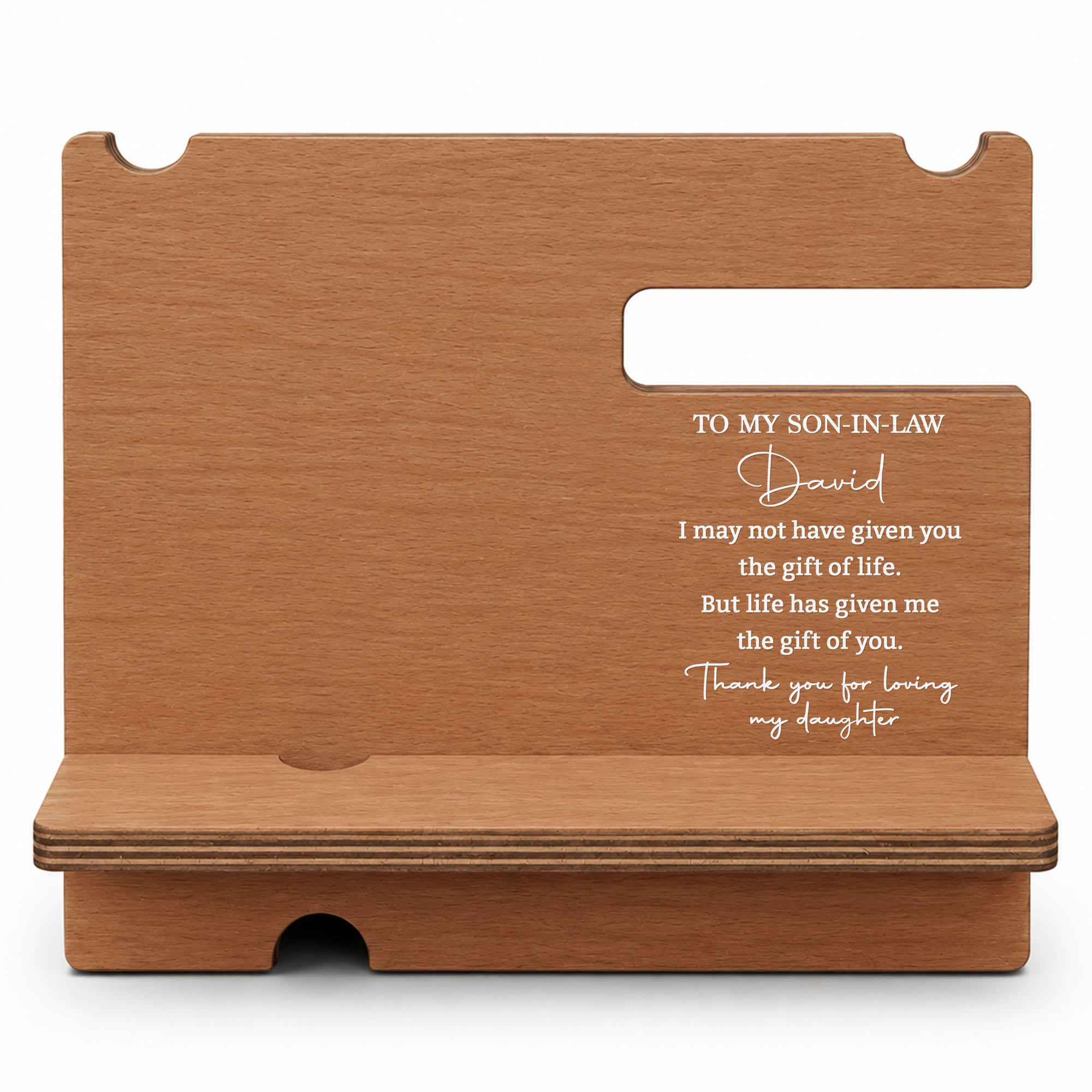 Personalized Wood Phone Docking Station Gift for Son-in-Law