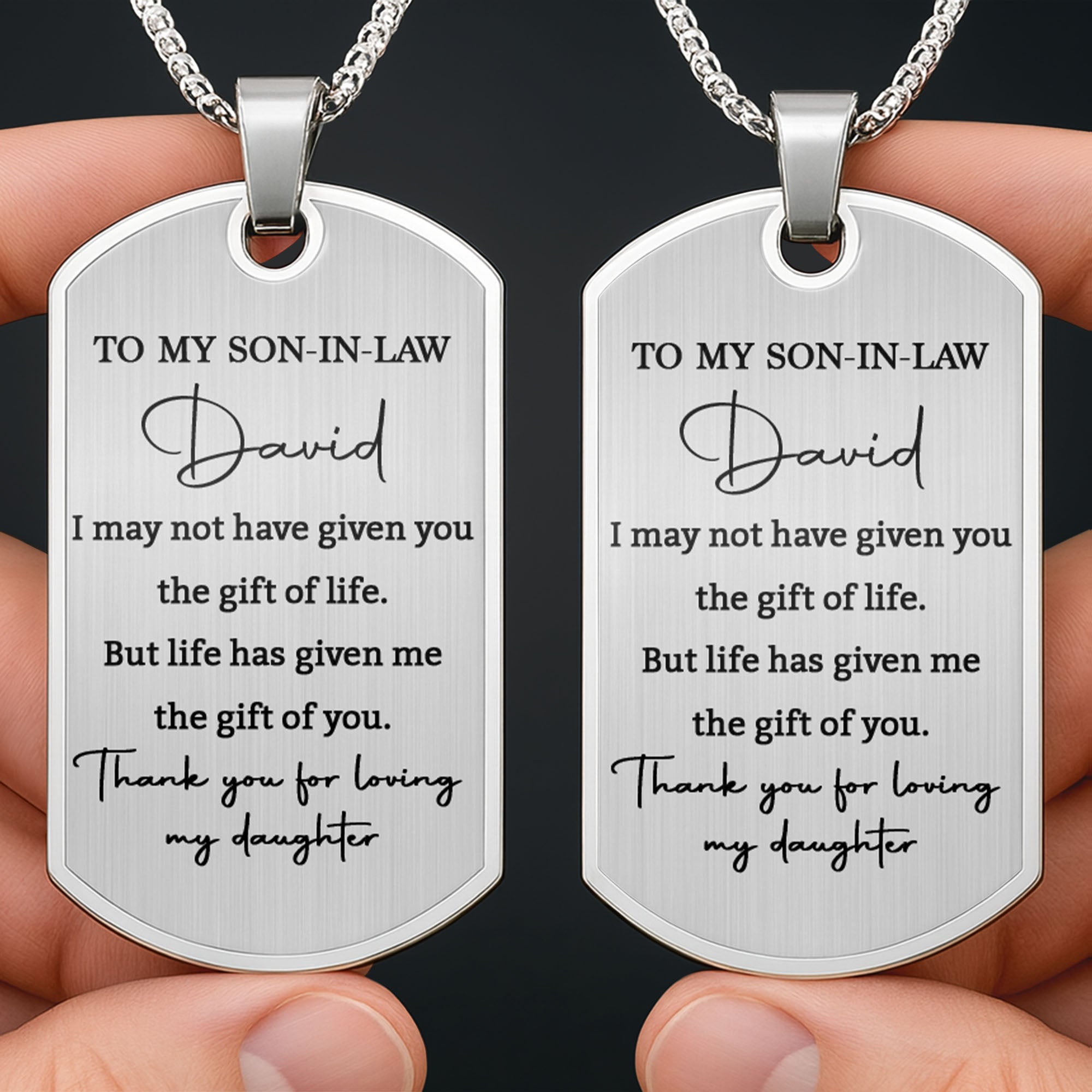 Personalized Dog Tag Necklace Custom Gift for Son-in-Law