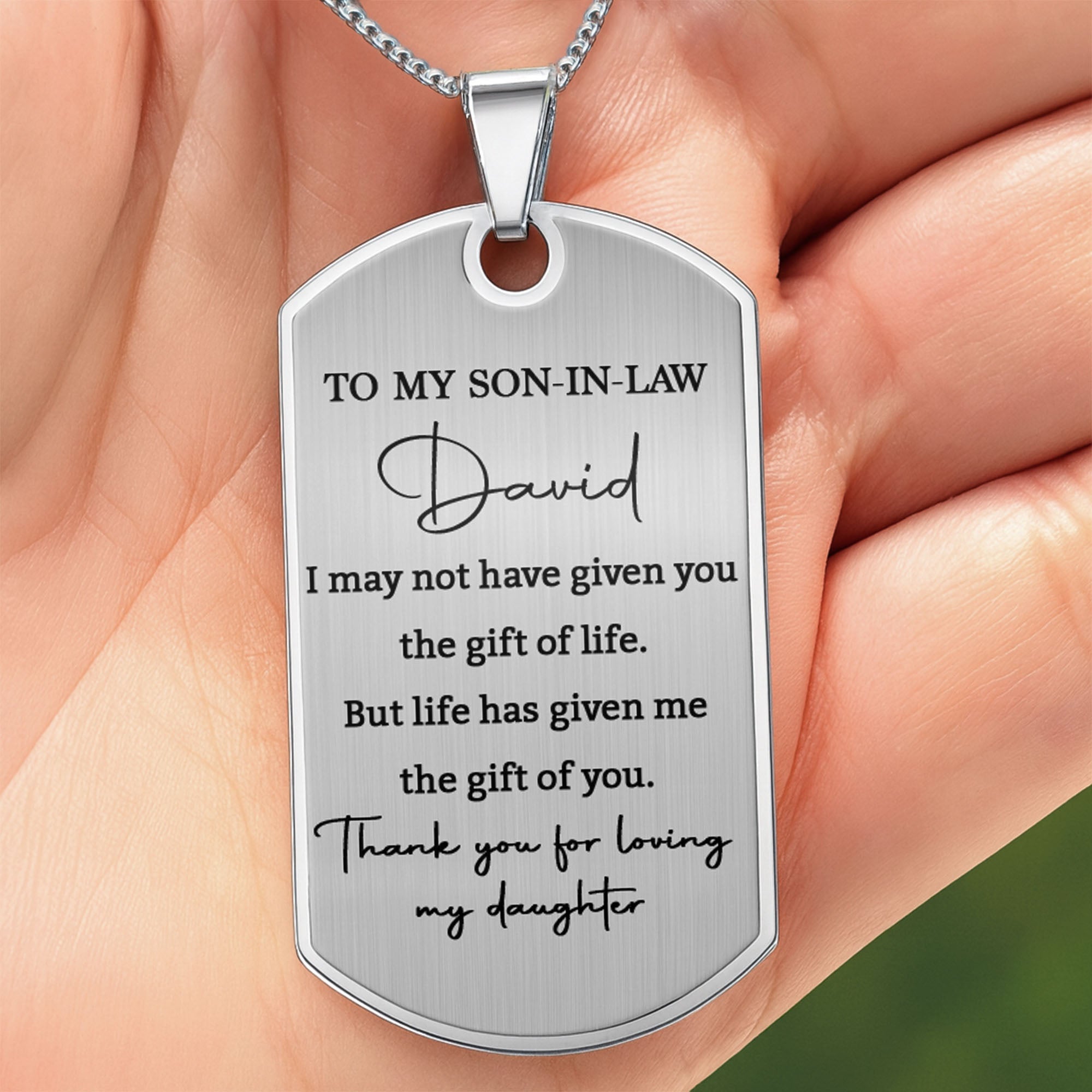 Personalized Dog Tag Necklace Custom Gift for Son-in-Law