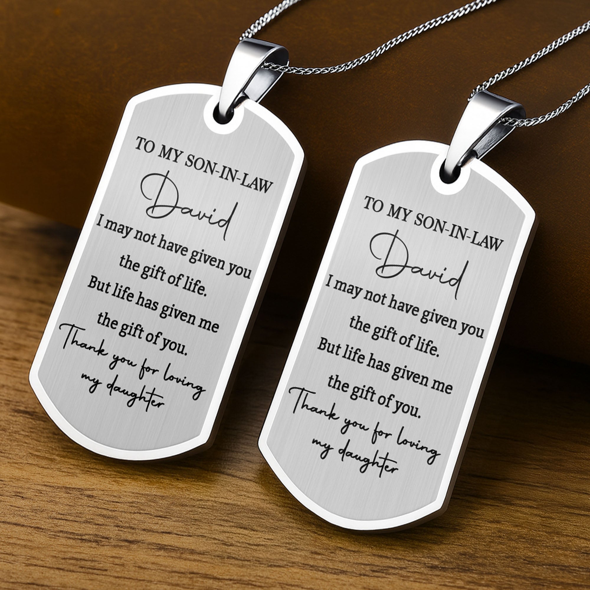 Personalized Dog Tag Necklace Custom Gift for Son-in-Law
