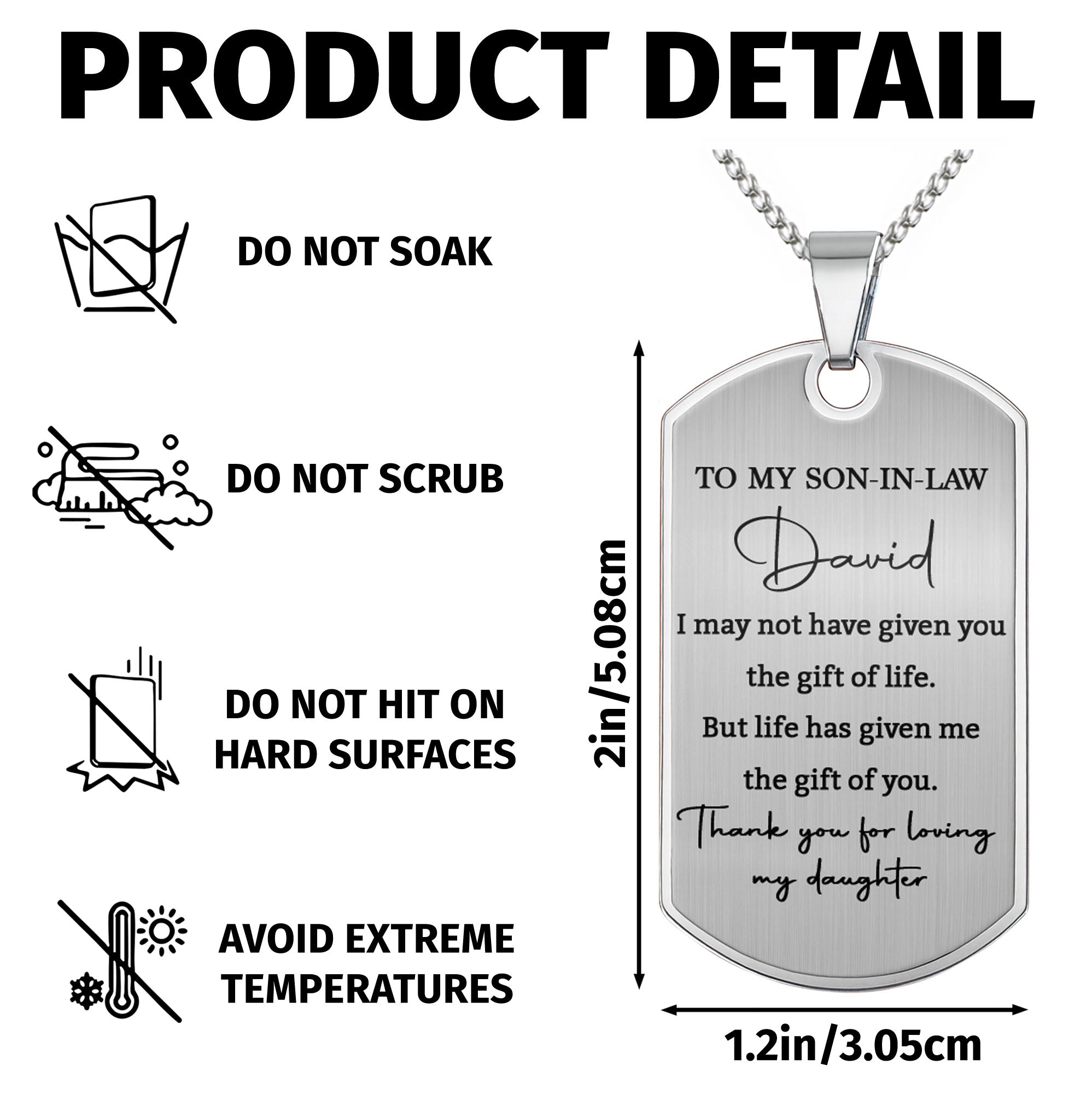 Personalized Dog Tag Necklace Custom Gift for Son-in-Law