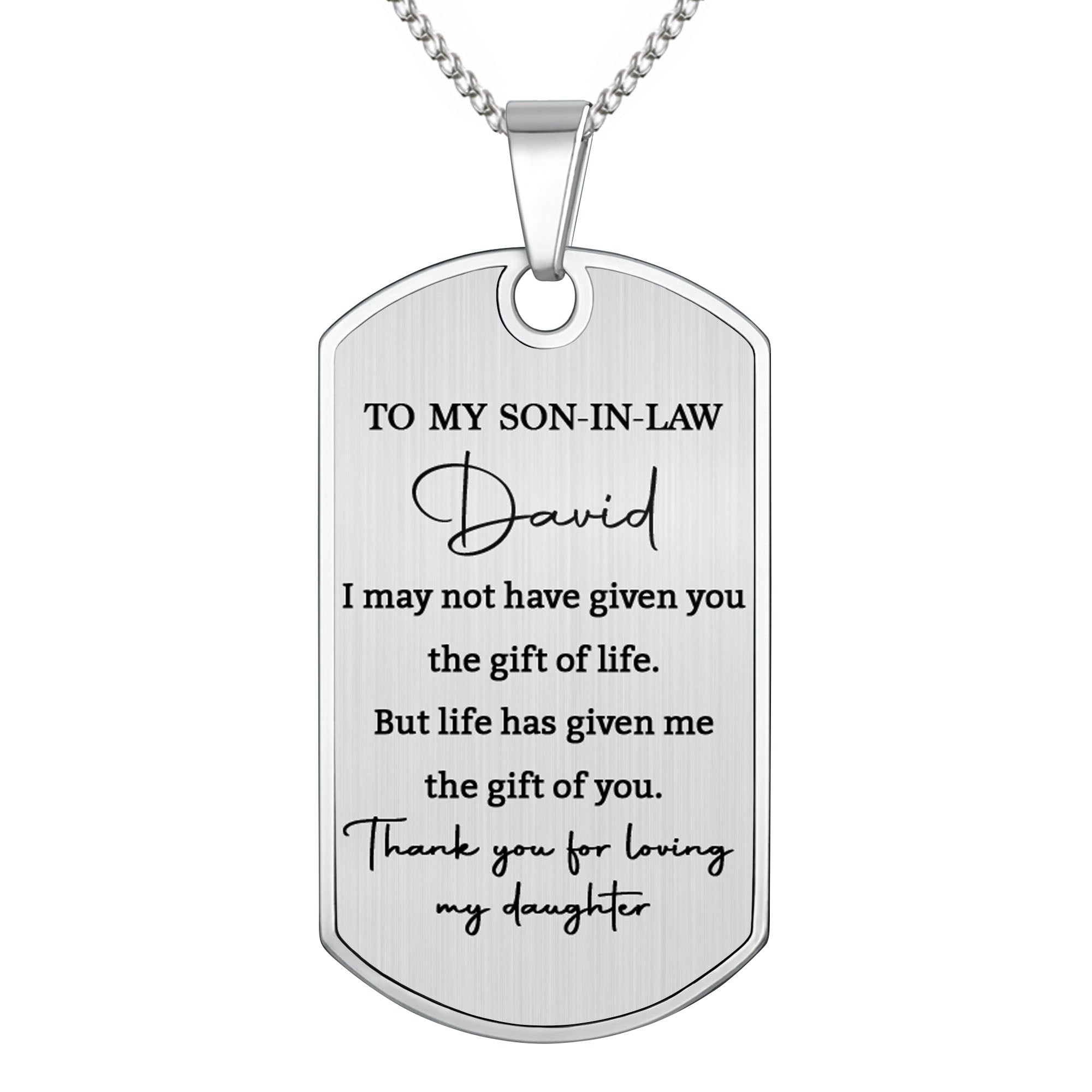 Personalized Dog Tag Necklace Custom Gift for Son-in-Law