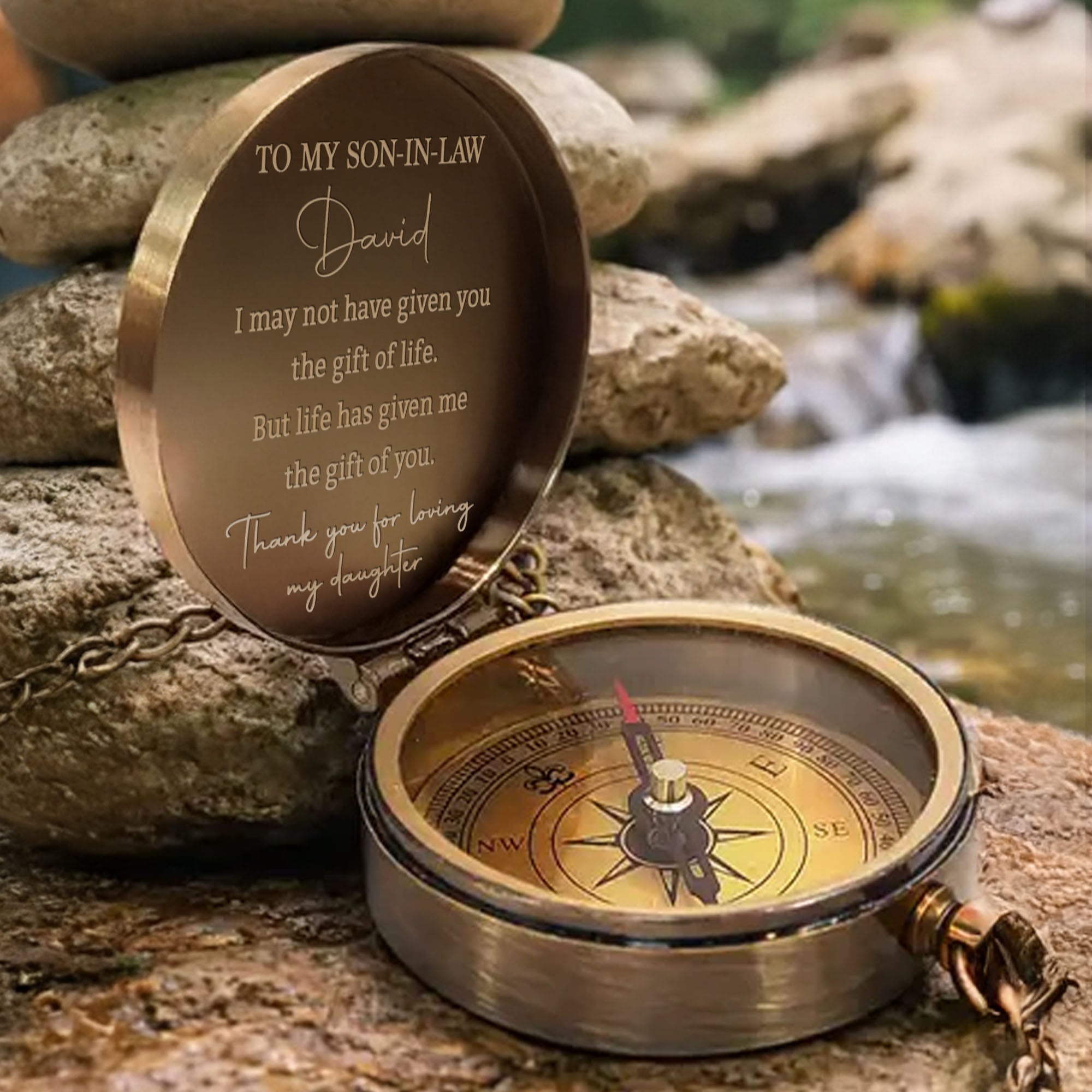 Personalized Engraved Brass Compass Custom Gift for Son-in-Law