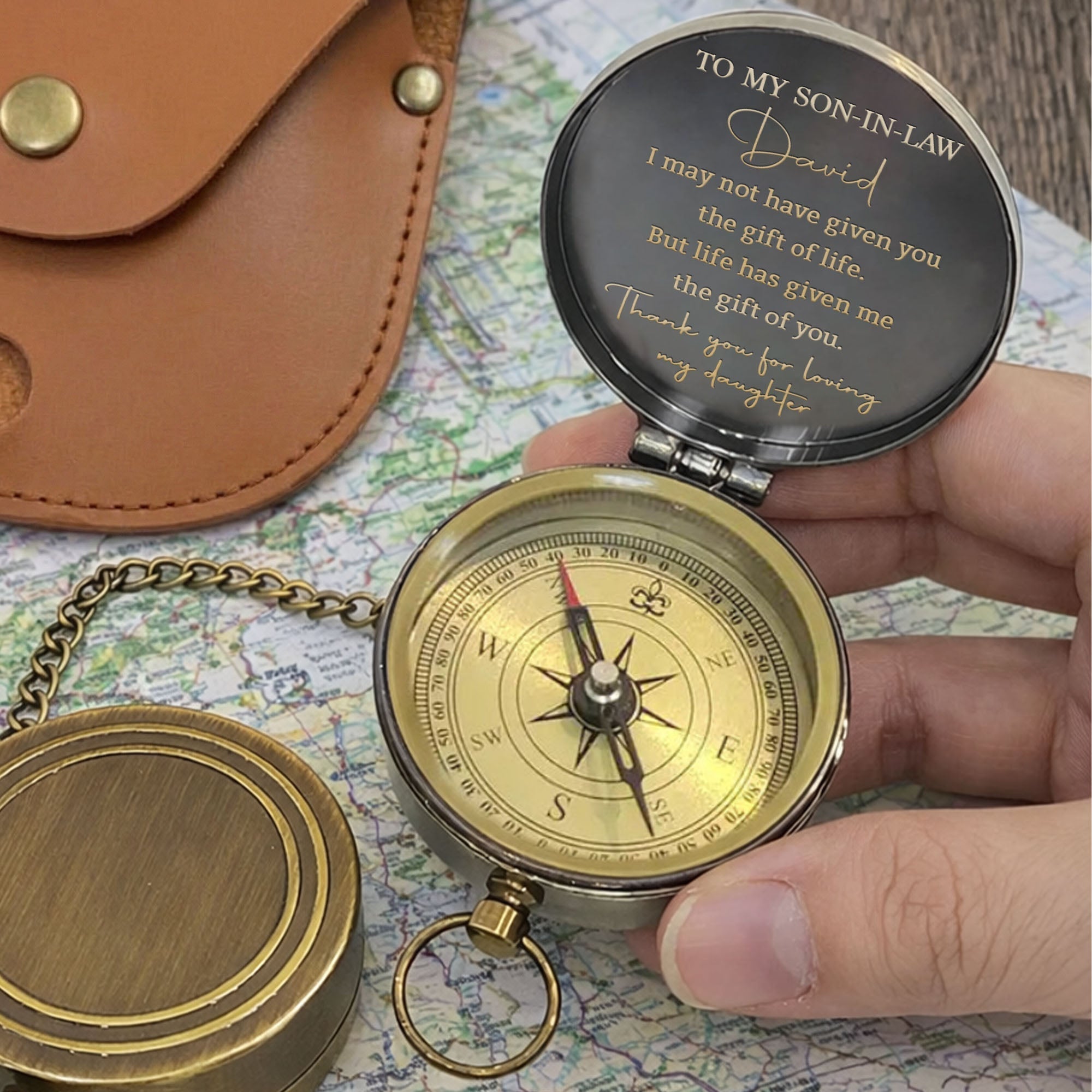 Personalized Engraved Brass Compass Custom Gift for Son-in-Law