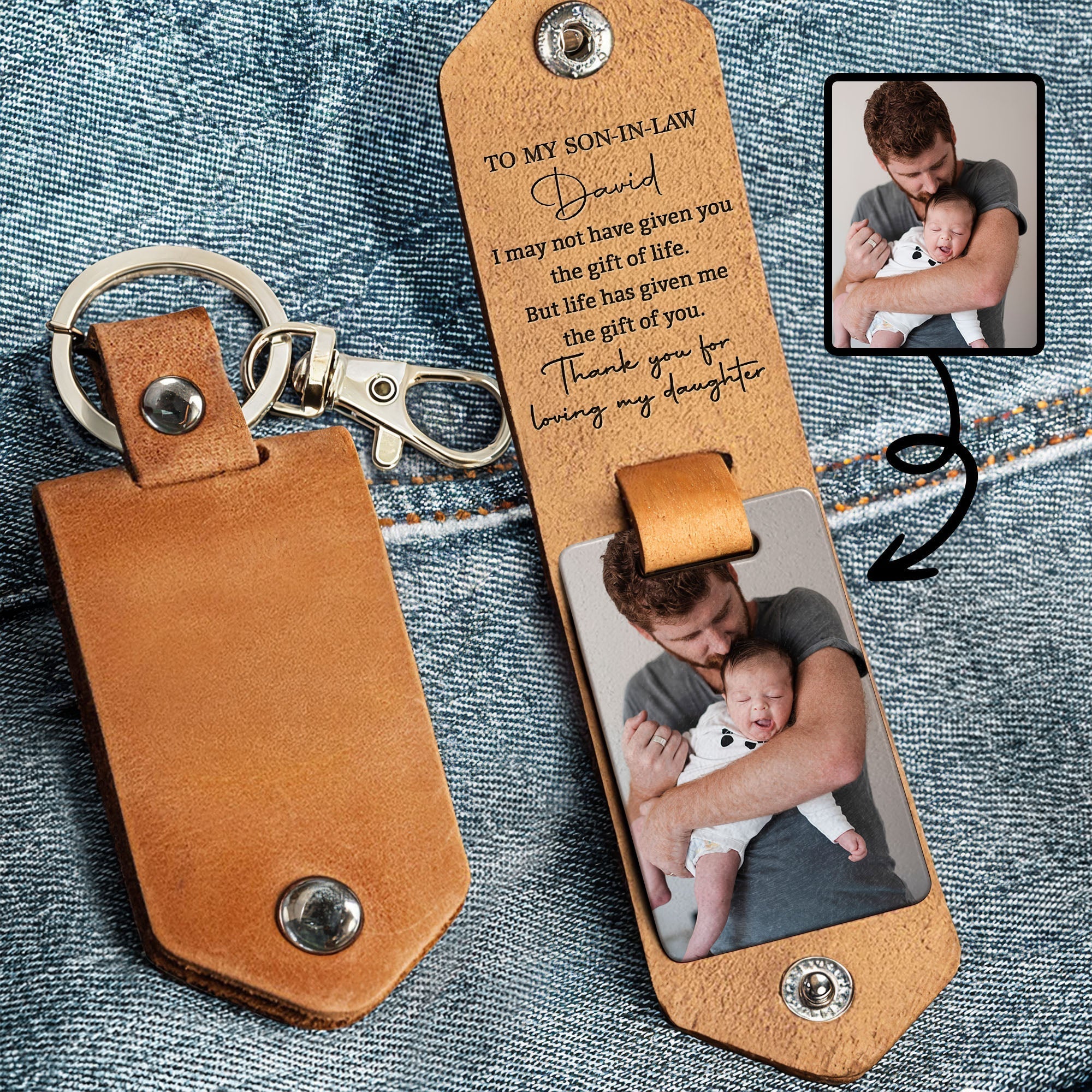 Personalized Leather Keychain Custom Photo Gift for Son-in-Law