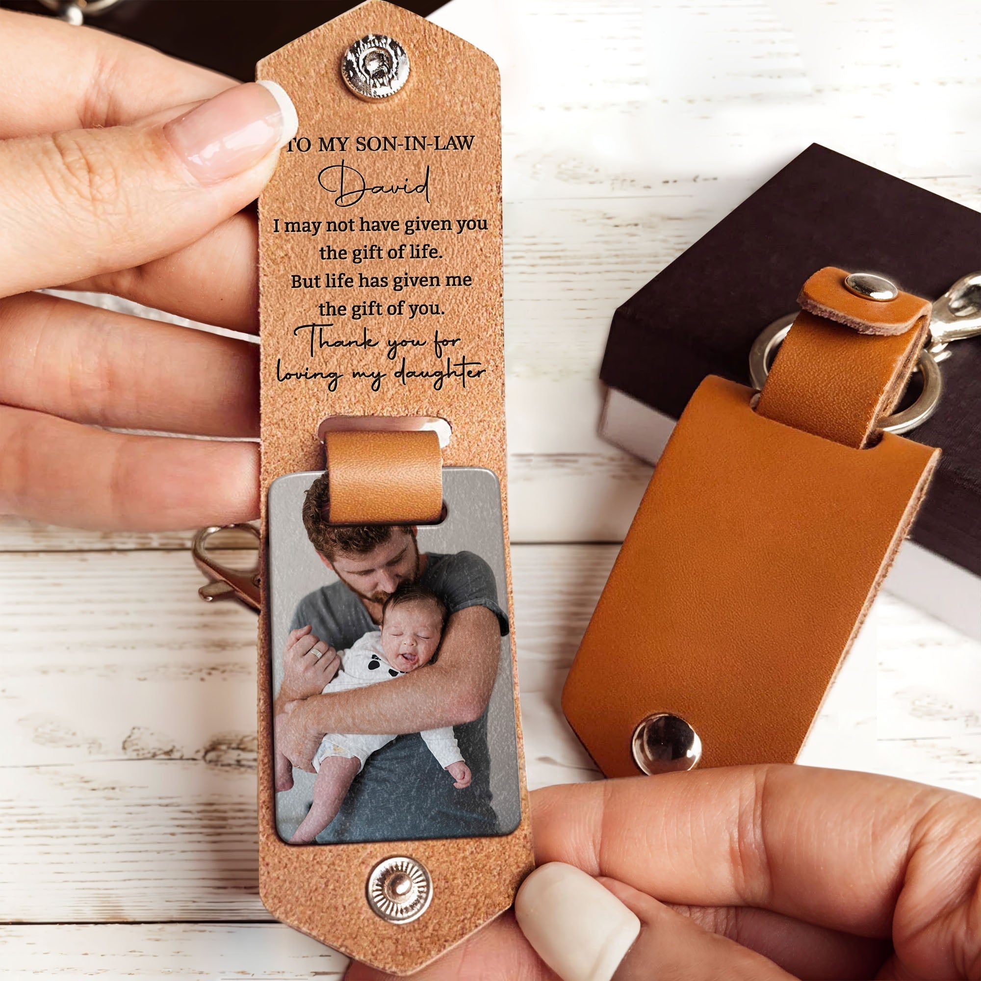 Personalized Leather Keychain Custom Photo Gift for Son-in-Law