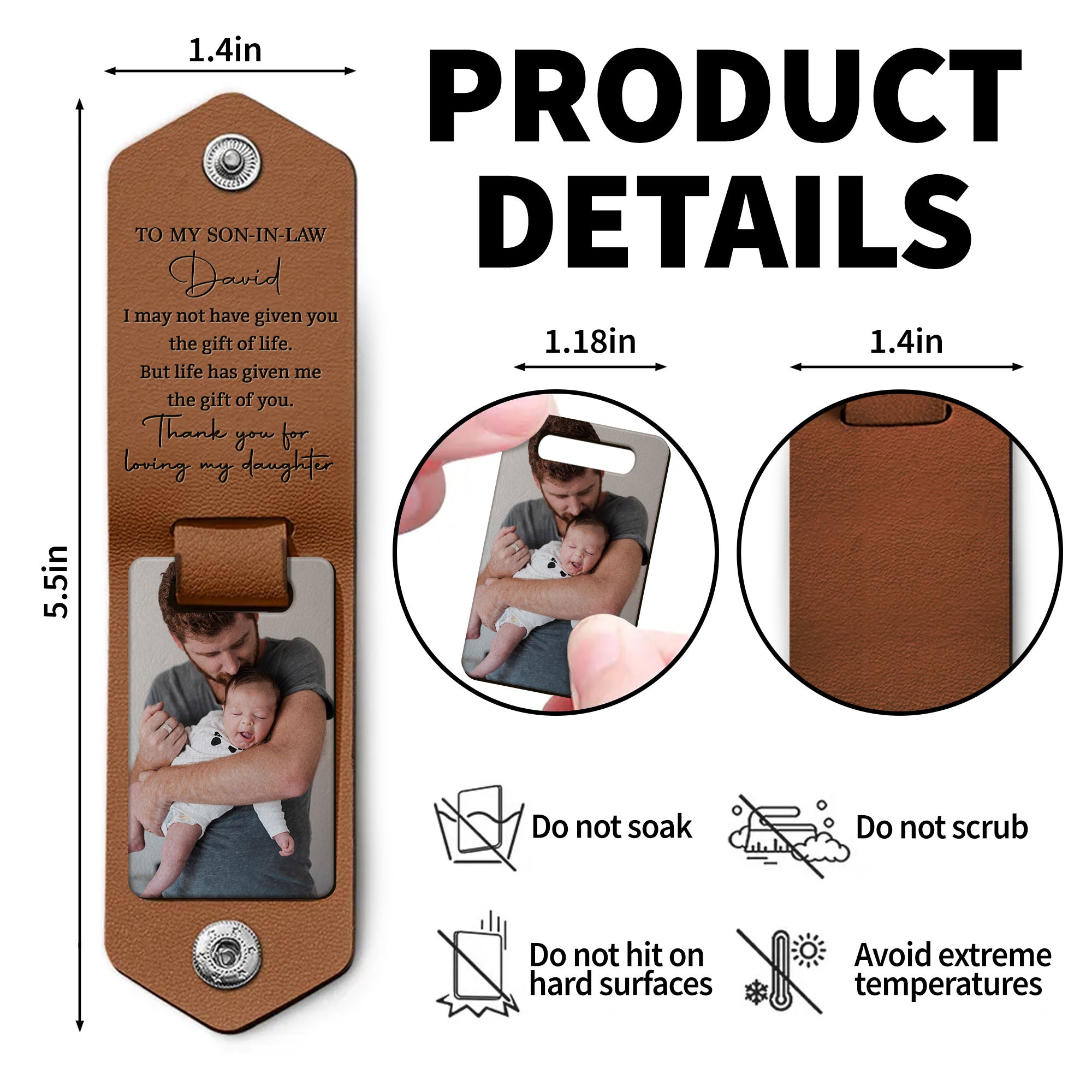 Personalized Leather Keychain Custom Photo Gift for Son-in-Law