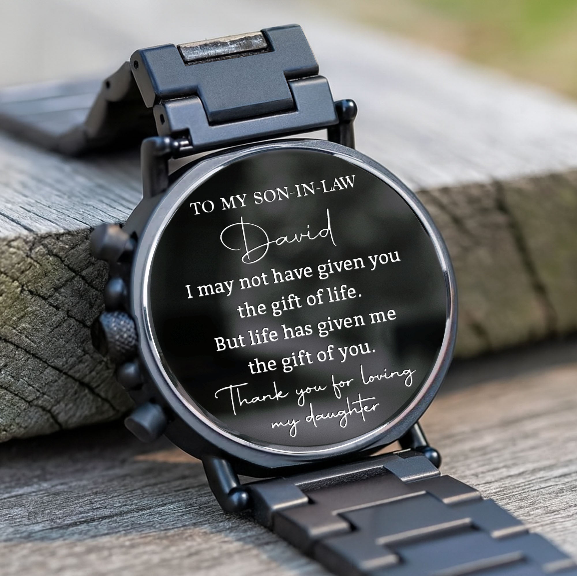 Personalized Engraved Wooden Watch Custom Gift for Son-in-Law