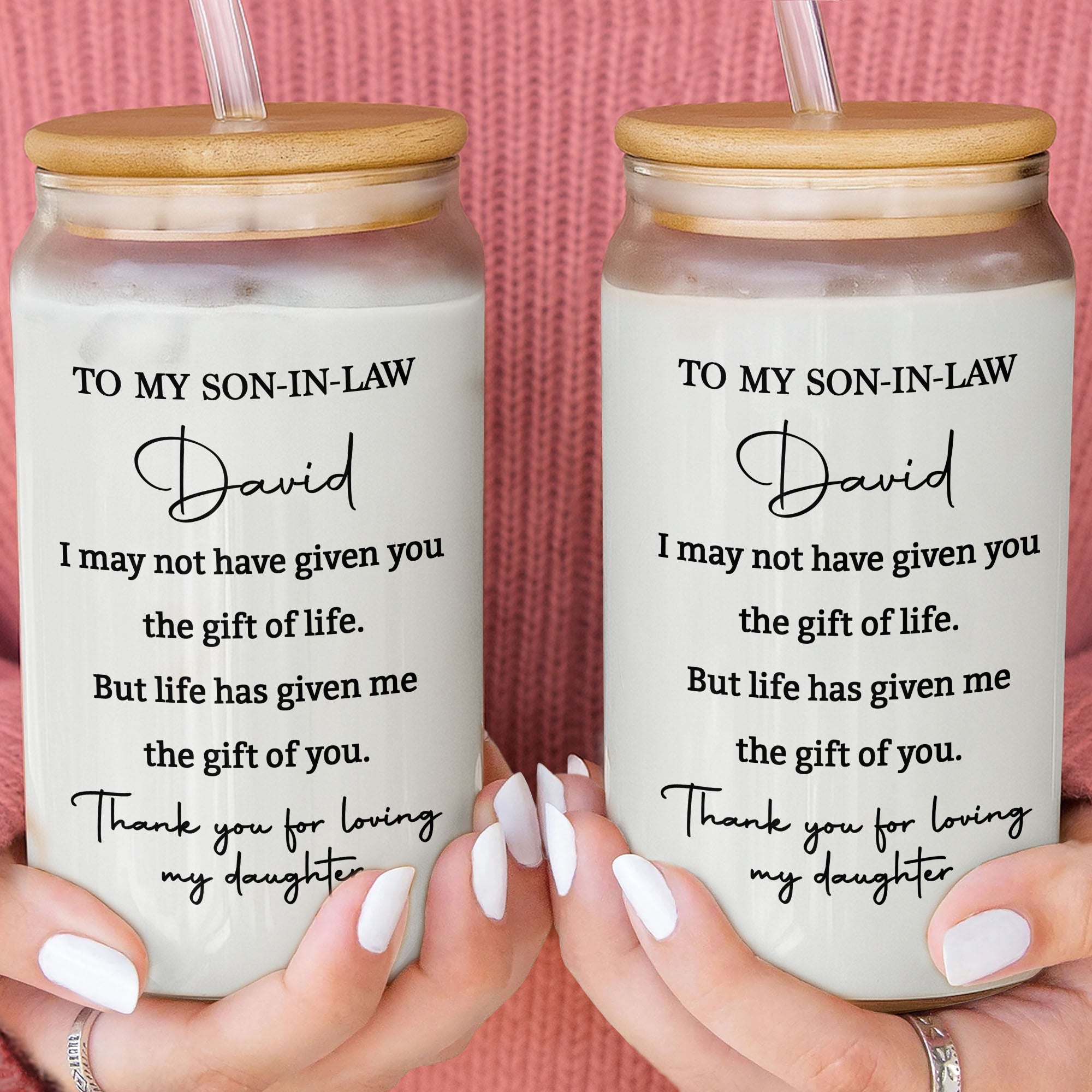 Personalized Clear Glass Can Custom Gift for Son-in-Law